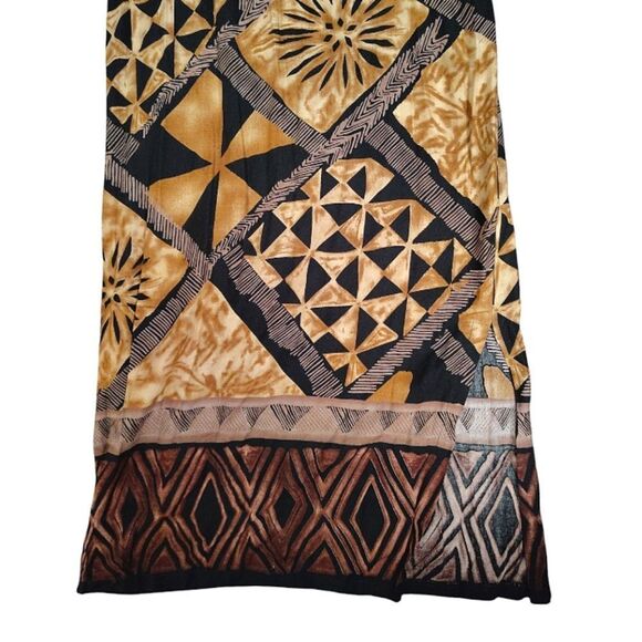 VTG 90s Brown Black Tribal Print Tie Back Midi Hawaiian Wiggle Dress Size LP - Picture 7 of 12